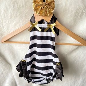 White with black stipes romper
